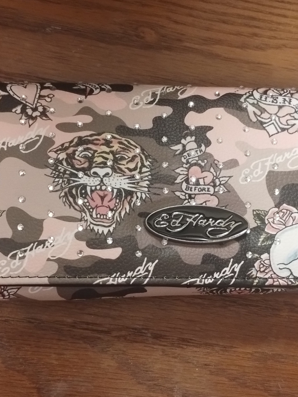 Ed Hardy Women's Pink Camo Rhinestone Wallet